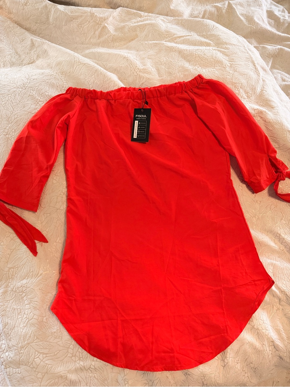 Women’s Red Off-Shoulder Tie-Sleeve Tunic